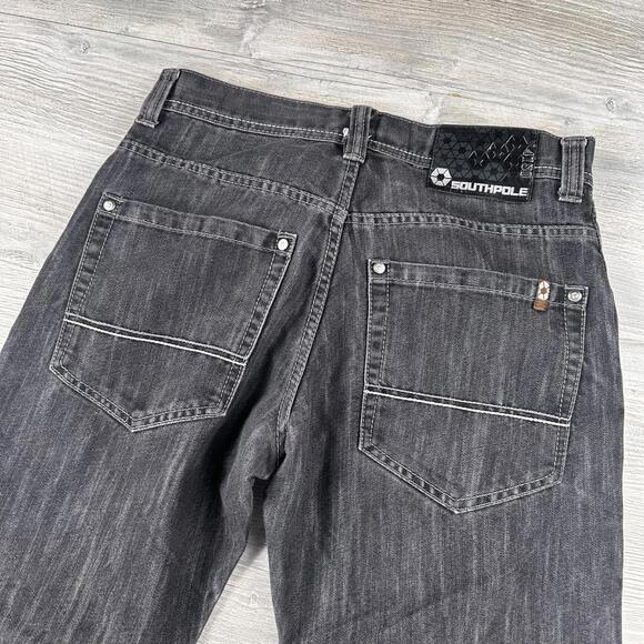 VTG Southpole Jeans Mens 32x30 Black Wide Leg Baggy Whiskered Street Skate EUC - Picture 7 of 7